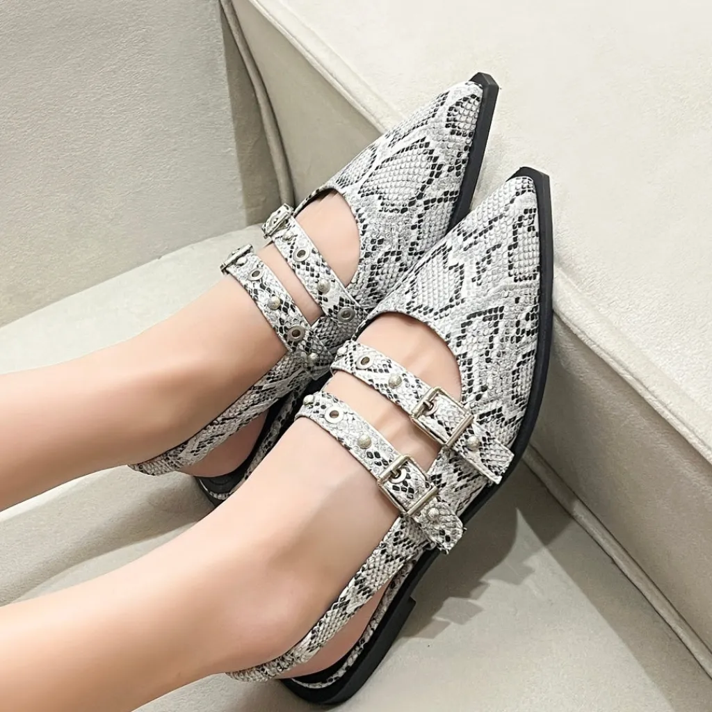 SHOES Amelia dame slingback ballerinaer 8316 - Snake Sale