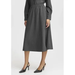 b.young dame nederdel BYMIDDE - Dark Grey Mel. Pinstripe Mix Hot