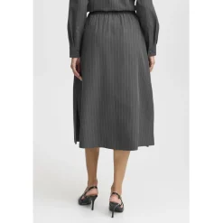 b.young dame nederdel BYMIDDE - Dark Grey Mel. Pinstripe Mix Hot