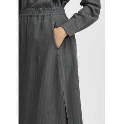 b.young dame nederdel BYMIDDE - Dark Grey Mel. Pinstripe Mix Hot