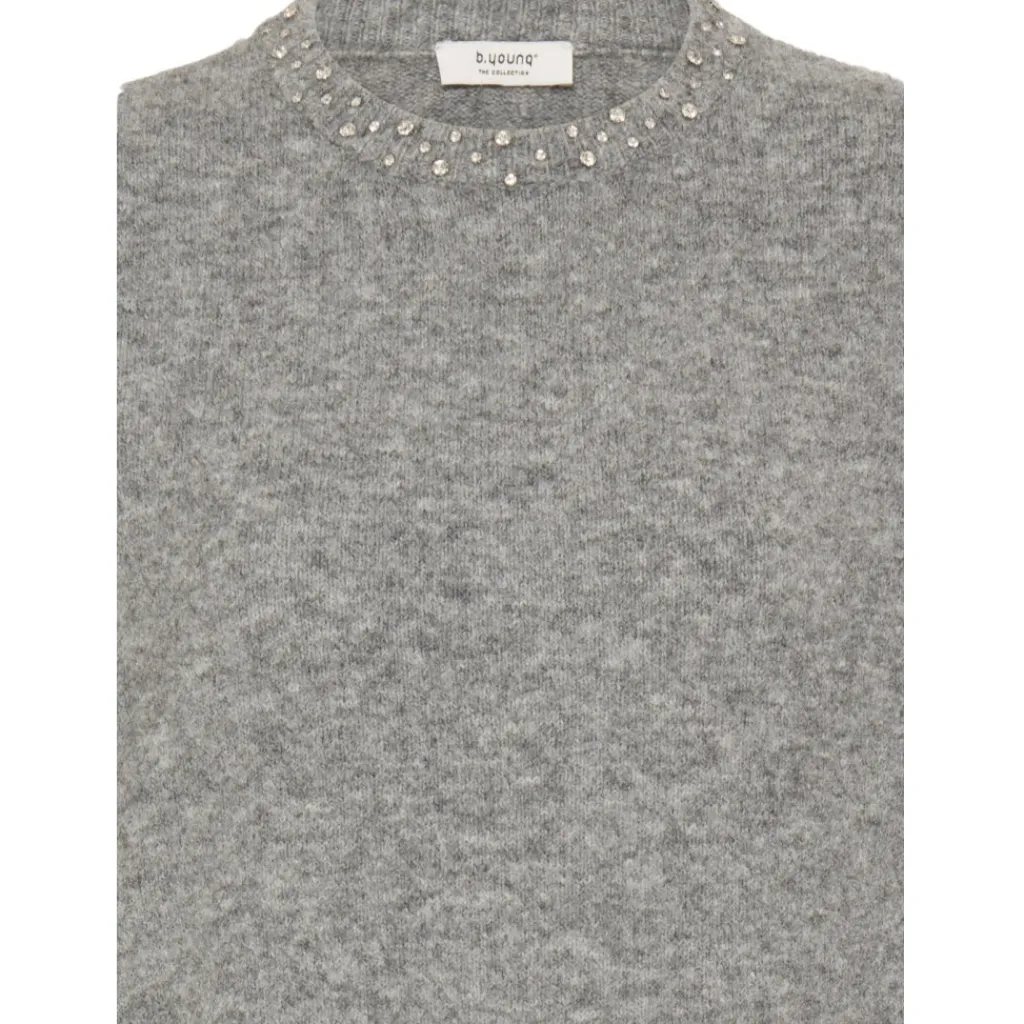 b.young dame striktrøje BYOMEA - Mid Grey Melange Online