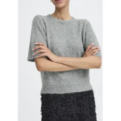 b.young dame striktrøje BYOMEA - Mid Grey Melange Online