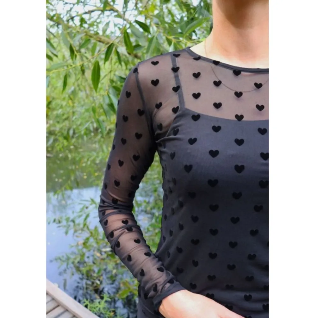 Liberté LIBERTÉ dame bluse MESH - BLACK FLOCK HEART Best