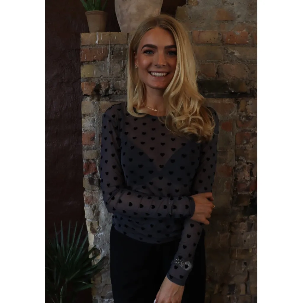 Liberté LIBERTÉ dame bluse MESH - GREY BLACK FLOCK HEART Best