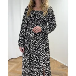 Liberté kjole GRO - BLACK CREME FLOWER Sale