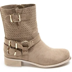 SHOES Malou dame bikerstøvler 9636A - Khaki Discount