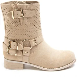 SHOES Malou dame bikerstøvler 9636A - Beige Online