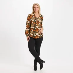 MARTA DU CHATEAU dame skjorte - 8128 - Black/Tabacco New