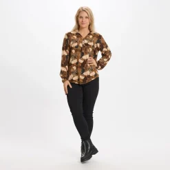 MARTA DU CHATEAU dame skjorte - 8128 - Fango/black New