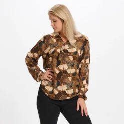 MARTA DU CHATEAU dame skjorte - 8128 - Fango/black New