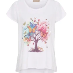 MARTA DU CHATEAU dame T-shirt MdcMarie 1535 - White Tree/Butterflies Best