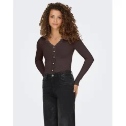 ONLY DAME BLUSE ONLENEA - Black Coffee Pearl buttons Clearance