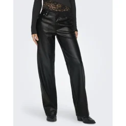 ONLY Dame Bukser FAUX LEATHER ONLKIRI - Black Hot