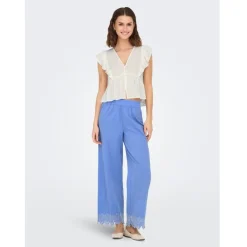 ONLY dame bukser ONLPAULA - Blue Bonnet BRIGHT WHITE EMB. Discount