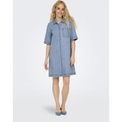 ONLY dame kjole ONLASTA - Light Blue Denim STRIPE Sale
