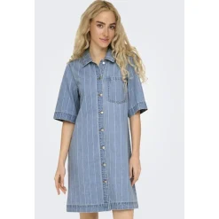 ONLY dame kjole ONLASTA - Light Blue Denim STRIPE Sale
