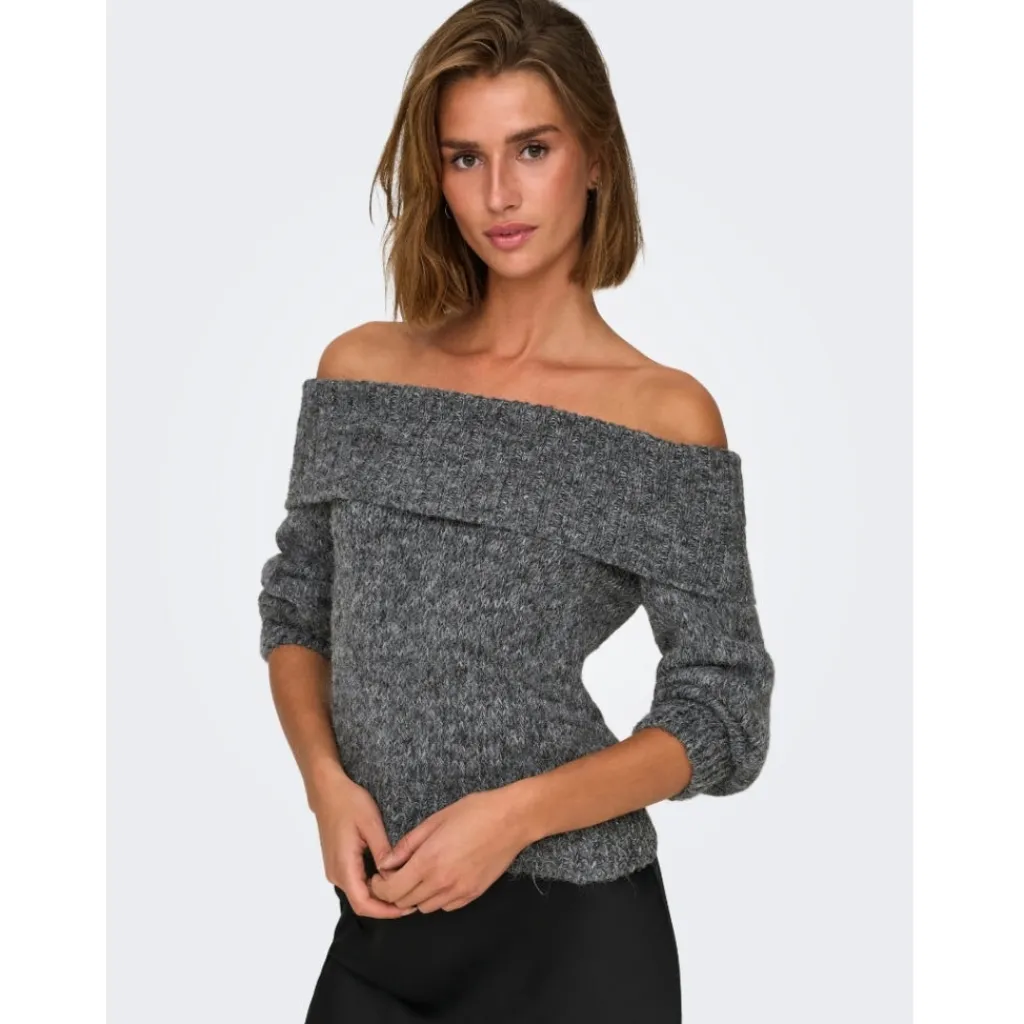 ONLY dame off shoulder strik ONLMARIE - Medium grey melange Clearance