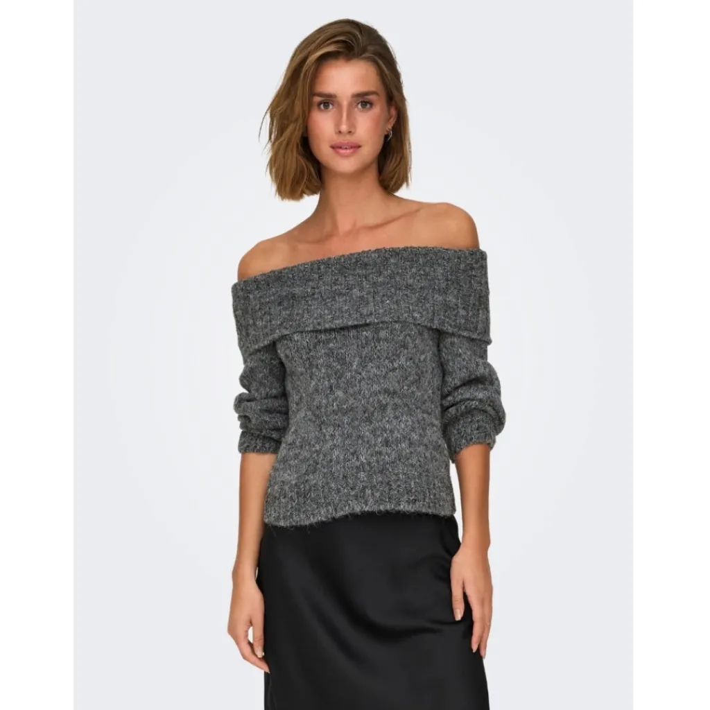 ONLY dame off shoulder strik ONLMARIE - Medium grey melange Clearance
