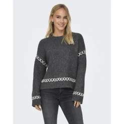 ONLY dame strik ONLAMANDA - Dark Grey Melange Cloud Dancer Sale