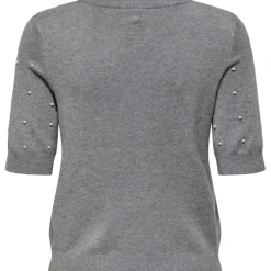 ONLY DAME STRIKTRØJE ONLVENICE - Light Grey Melange White Pearls New