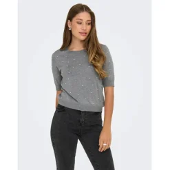 ONLY DAME STRIKTRØJE ONLVENICE - Light Grey Melange White Pearls New