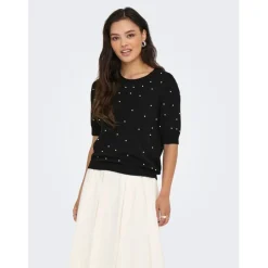 ONLY DAME STRIKTRØJE ONLVENICE - Black White Pearls