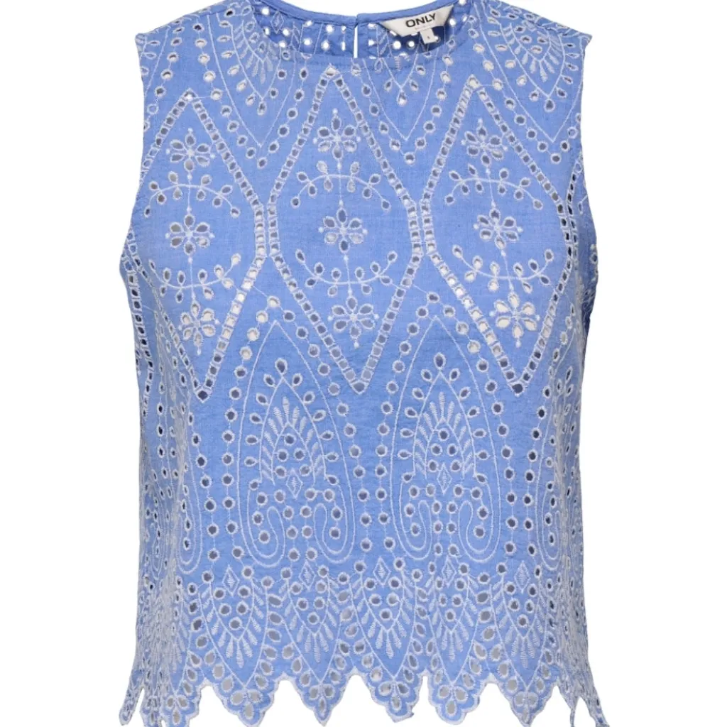 ONLY dame top ONLTULUM - Blue Bonnet BRIGHT WHITE EMB. Best