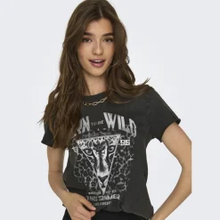 ONLY dame t-shirt ONLLUCY - Black BORN TO BE WILD