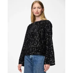 PIECES dame bluse PCKAM - Black Black sequins Best