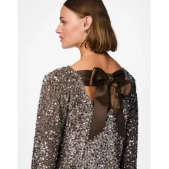 PIECES dame kjole PCKAM - Morel Silver sequins Best