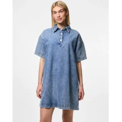 PIECES dame kjole PCKENYA - Medium blue denim Clearance