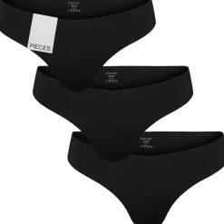PIECES dame 3-pack thong PCNAMEE - Black Discount