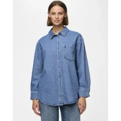 PIECES dame skjorte PCMAISIE - Medium blue denim Outlet