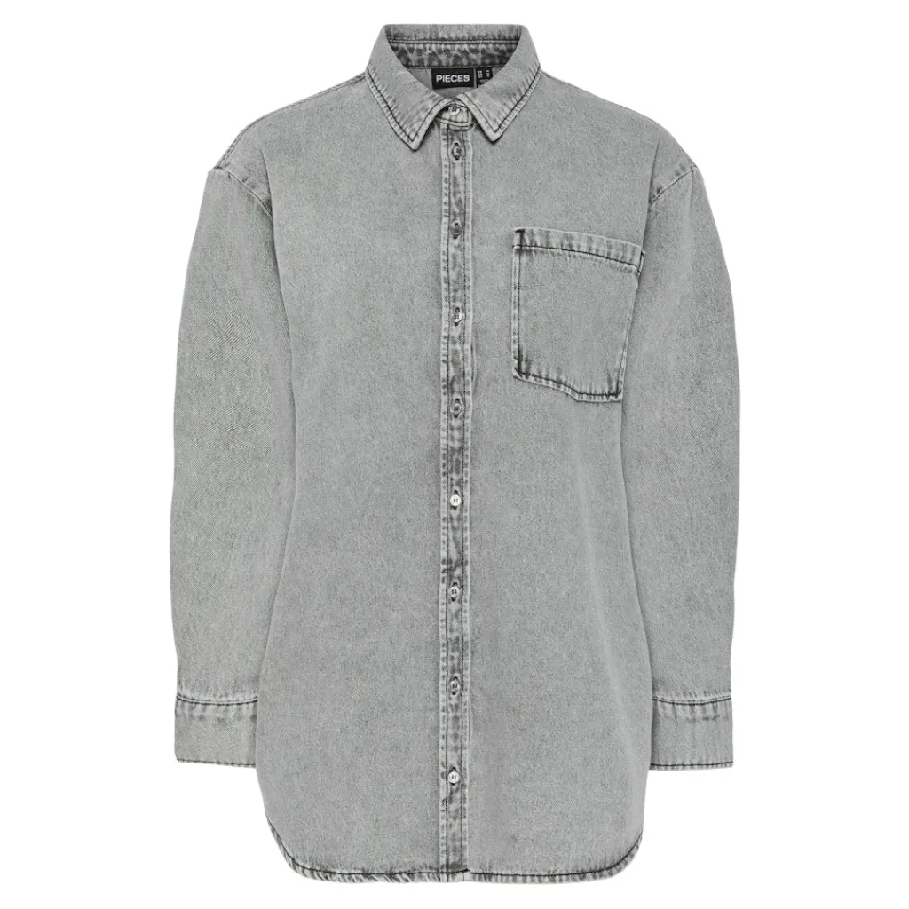 PIECES dame skjorte PCMAISIE - Grey Denim Hot