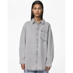 PIECES dame skjorte PCMAISIE - Grey Denim Hot