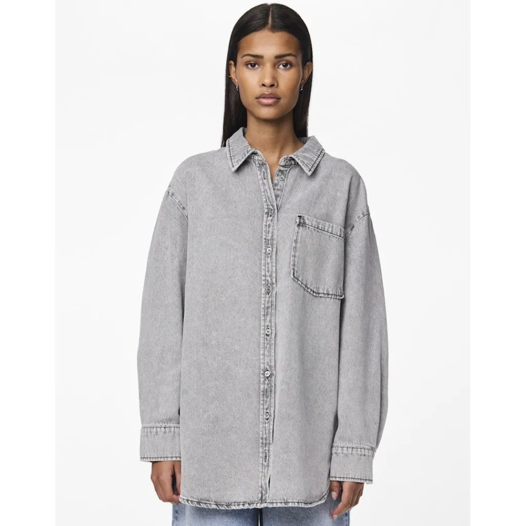 PIECES dame skjorte PCMAISIE - Grey Denim Hot