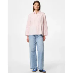 PIECES dame skjorte PCSULLE - Cloud Dancer Stripes Pink Lemonade Hot