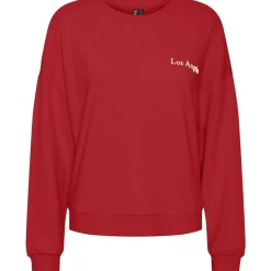 PIECES dame sweatshirt PCSKYLAR - High Risk Red White Text Sale