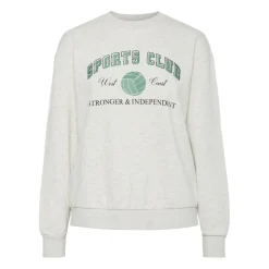 PIECES dame sweatshirt PCARINA - Light Grey Melange Green embroidery Clearance