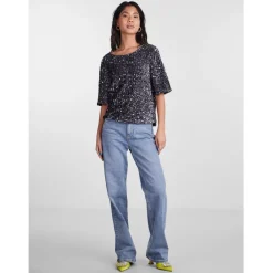 PIECES dame top PCKAM - Magnet Black silver sequins Best