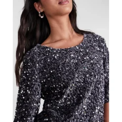 PIECES dame top PCKAM - Magnet Black silver sequins Best