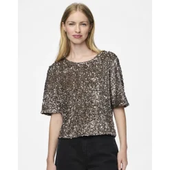 PIECES dame top PCKAM - Morel Silver sequins Clearance