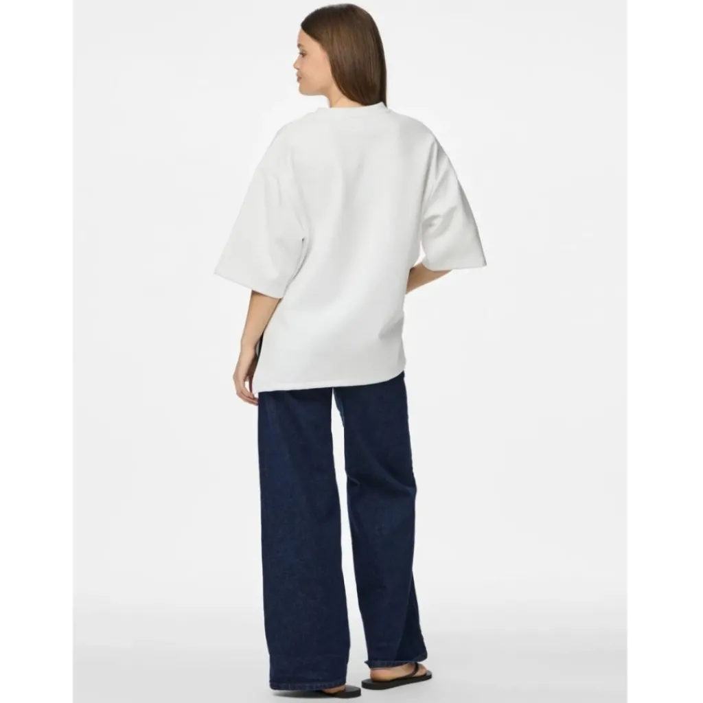 PIECES DAME T-SHIRT PCMUNA - Bright White Black Embroidery