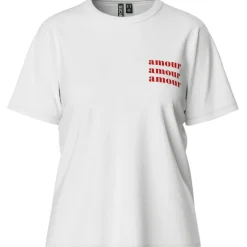 PIECES dame t-shirts PCGABBI - Bright White AMOUR -AMOUR-AMOUR Sale