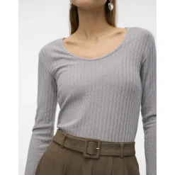 Vero Moda dame bluse VMBRITT - Light Grey Melange Outlet