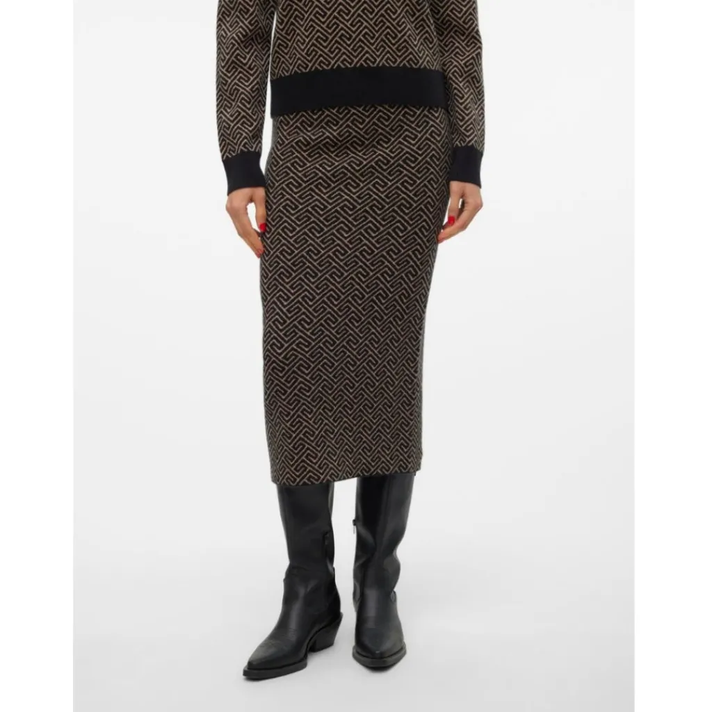 Vero Moda dame nederdel VMARIA - Black W. SILVER MINK GRAFIC PRINT Hot