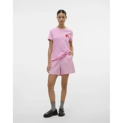 Vero Moda dame shorts VMCHARLOTTE - Bonbon Stripes Fiery red/cloud dancer