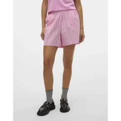 Vero Moda dame shorts VMCHARLOTTE - Bonbon Stripes Fiery red/cloud dancer