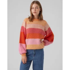 Vero Moda dame strik VMCRUZ - Tangerine W BIRCH/FUCHSIA PURPLE/TANGERINE TANGO/S Online