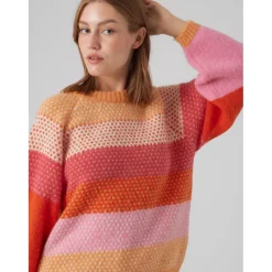 Vero Moda dame strik VMCRUZ - Tangerine W BIRCH/FUCHSIA PURPLE/TANGERINE TANGO/S Online